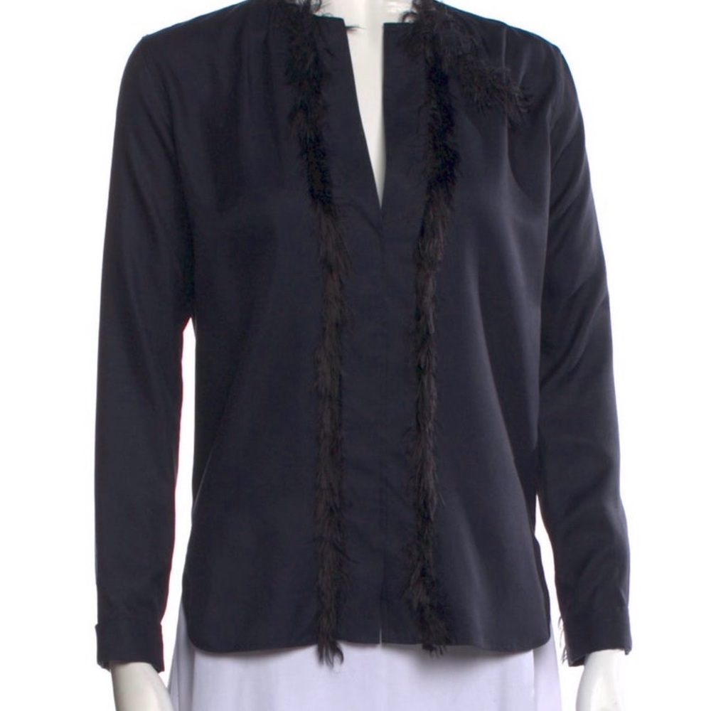 Helmut Lang Black Feather Long Sleeve Blouse